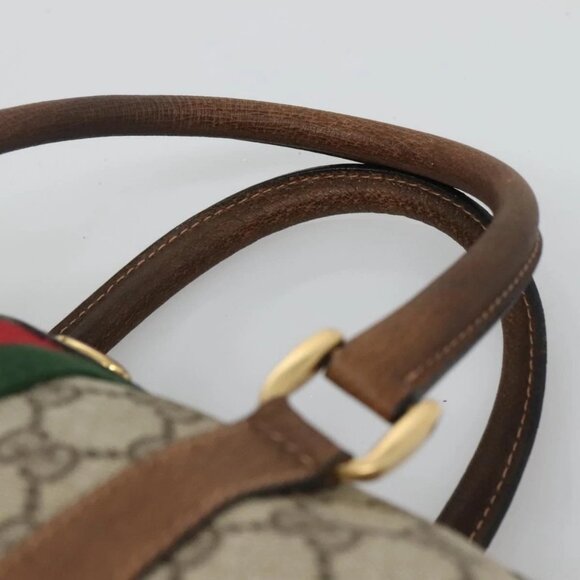 GUCCI GG Supreme Web Sherry Line Boston Bag PVC Red Green beige Auth 120065 - Picture 9 of 16